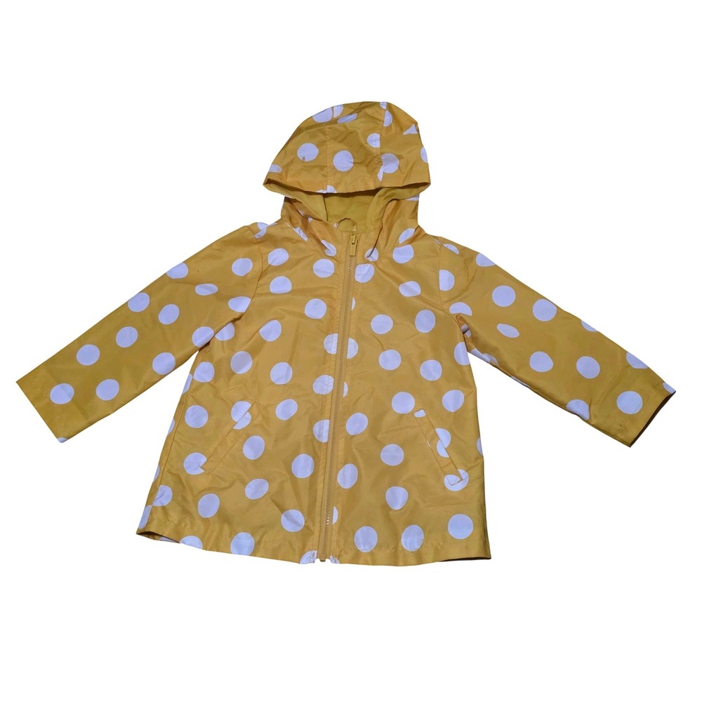 Carters Girls Mustard Yellow Polka Dot Hooded Rain Jacket Size 4T